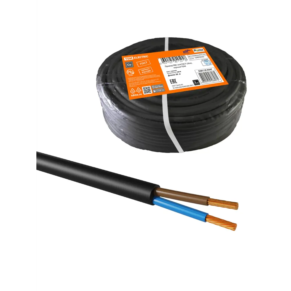 Фото Провод TDM Electric ПВС 2x4 30 м цвет черный ГОСТ Фото Провод TDM Electric ПВС 2x4 30 м цвет черный ГОСТ