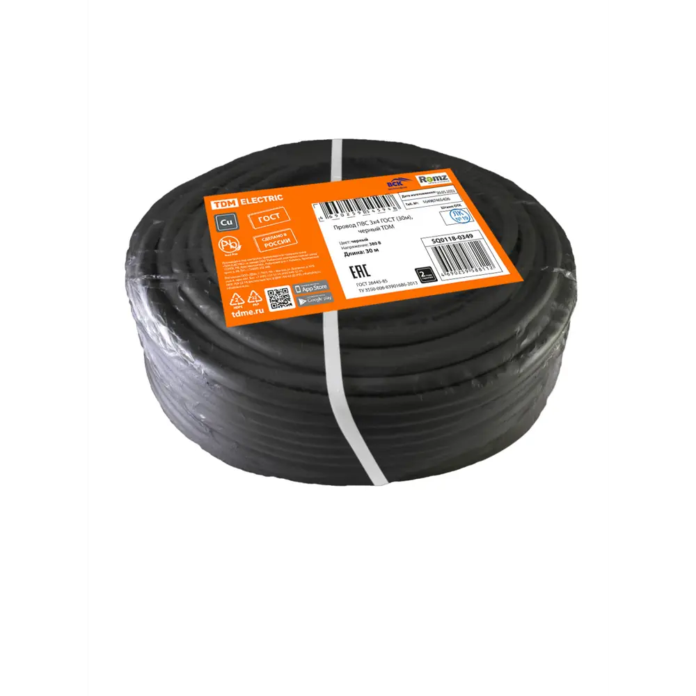 Фото 3 Провод TDM Electric ПВС 3x4 30 м цвет черный ГОСТ