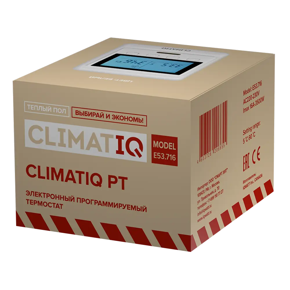 Фото Терморегулятор для теплого пола Climatiq PT электронный программируемый цвет белый Фото Терморегулятор для теплого пола Climatiq PT электронный программируемый цвет белый
