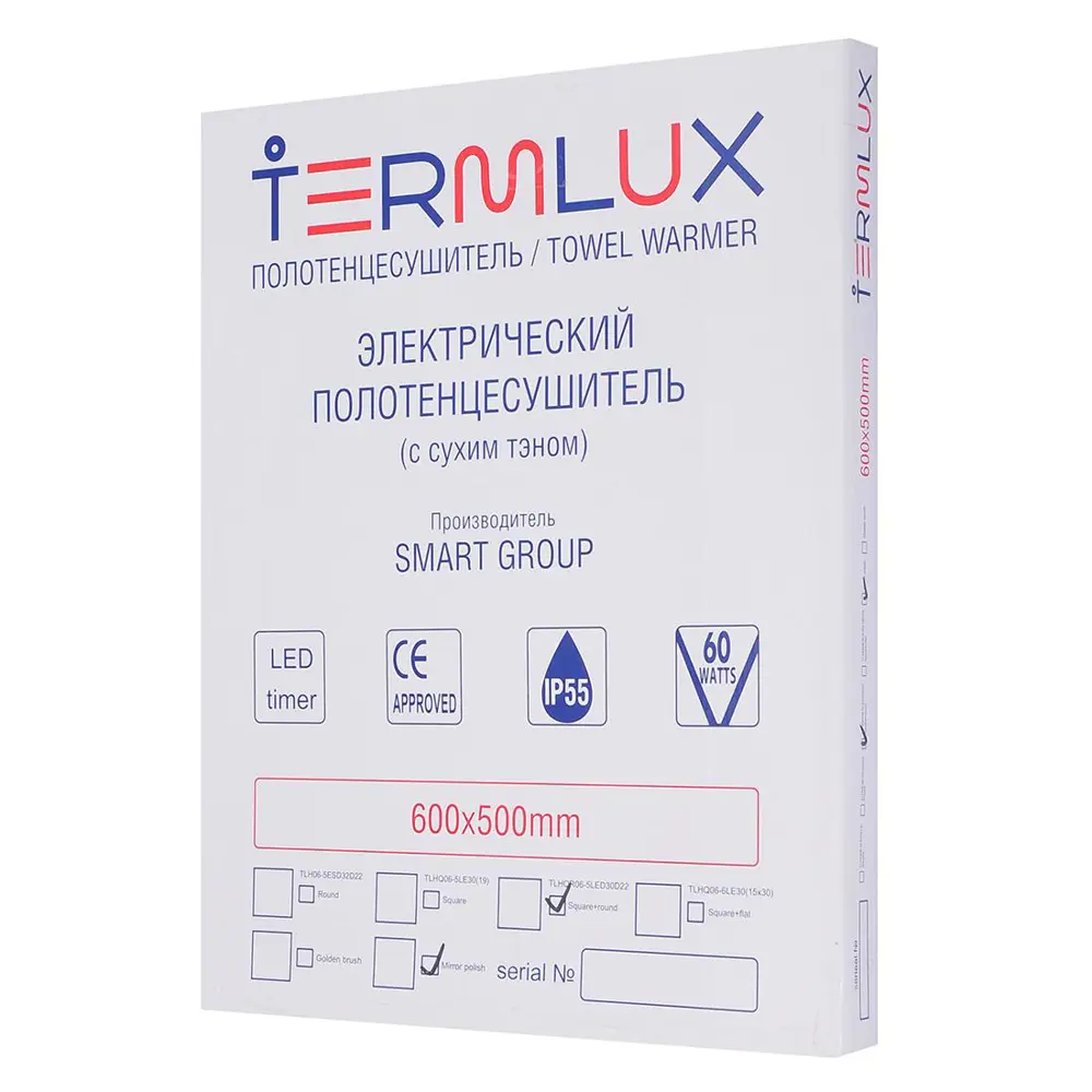 Фото 4 Полотенцесушитель электрический Termlux TLHQR06-5LED30D22 500x600 мм 60 Вт с терморегулятором лесенка цвет хром Фото 4 Полотенцесушитель электрический Termlux TLHQR06-5LED30D22 500x600 мм 60 Вт с терморегулятором лесенка цвет хром