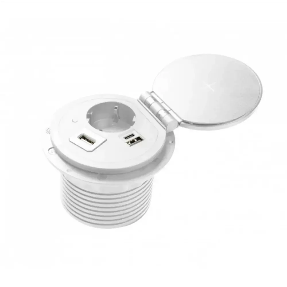 Фото Розетка выдвижная встраиваемая Gtv AE-BPW1SACP SET-W+ с заземлением USB цвет белый