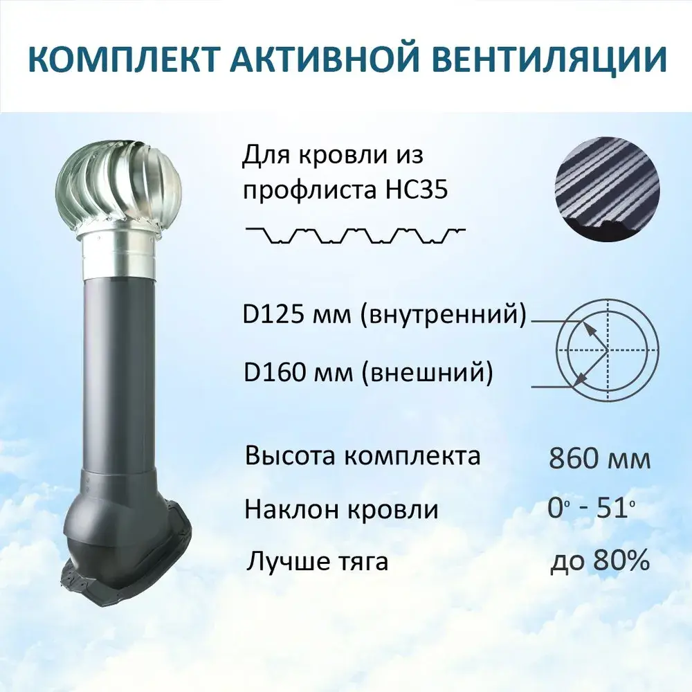 Фото 8 Турбодефлектор Polivent TD160 ОЦ утепленный Н700 для кровельного профнастила 35 мм цвет серый Фото 8 Турбодефлектор Polivent TD160 ОЦ утепленный Н700 для кровельного профнастила 35 мм цвет серый