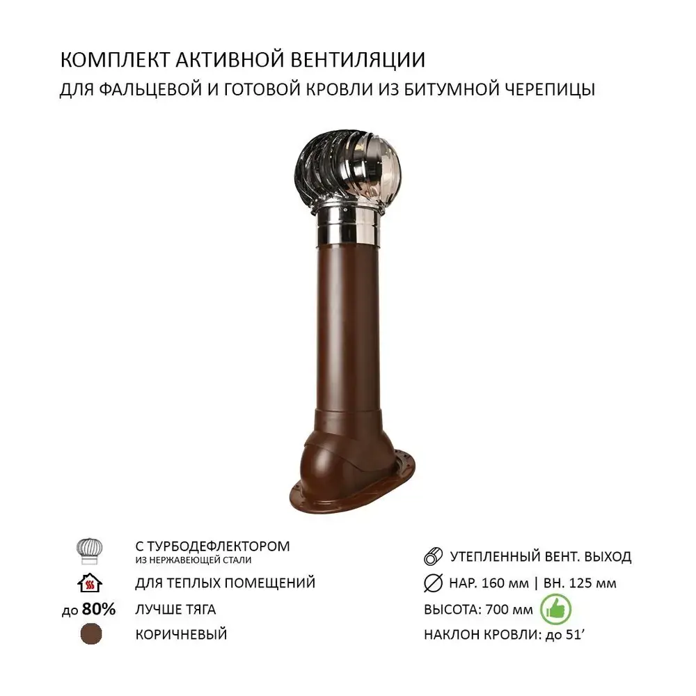 Фото 6 Турбодефлектор Polivent TD160 НСТ утепленный Н700 для скатной кровли цвет коричневый Фото 6 Турбодефлектор Polivent TD160 НСТ утепленный Н700 для скатной кровли цвет коричневый