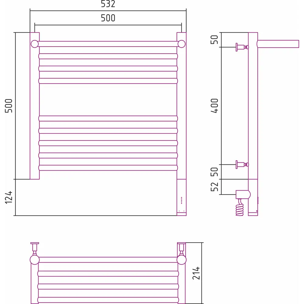 Фото 3 Полотенцесушитель электрический Сунержа Богема 3.0 П 500x500 мм 300 Вт с терморегулятором и полкой лесенка цвет латунь