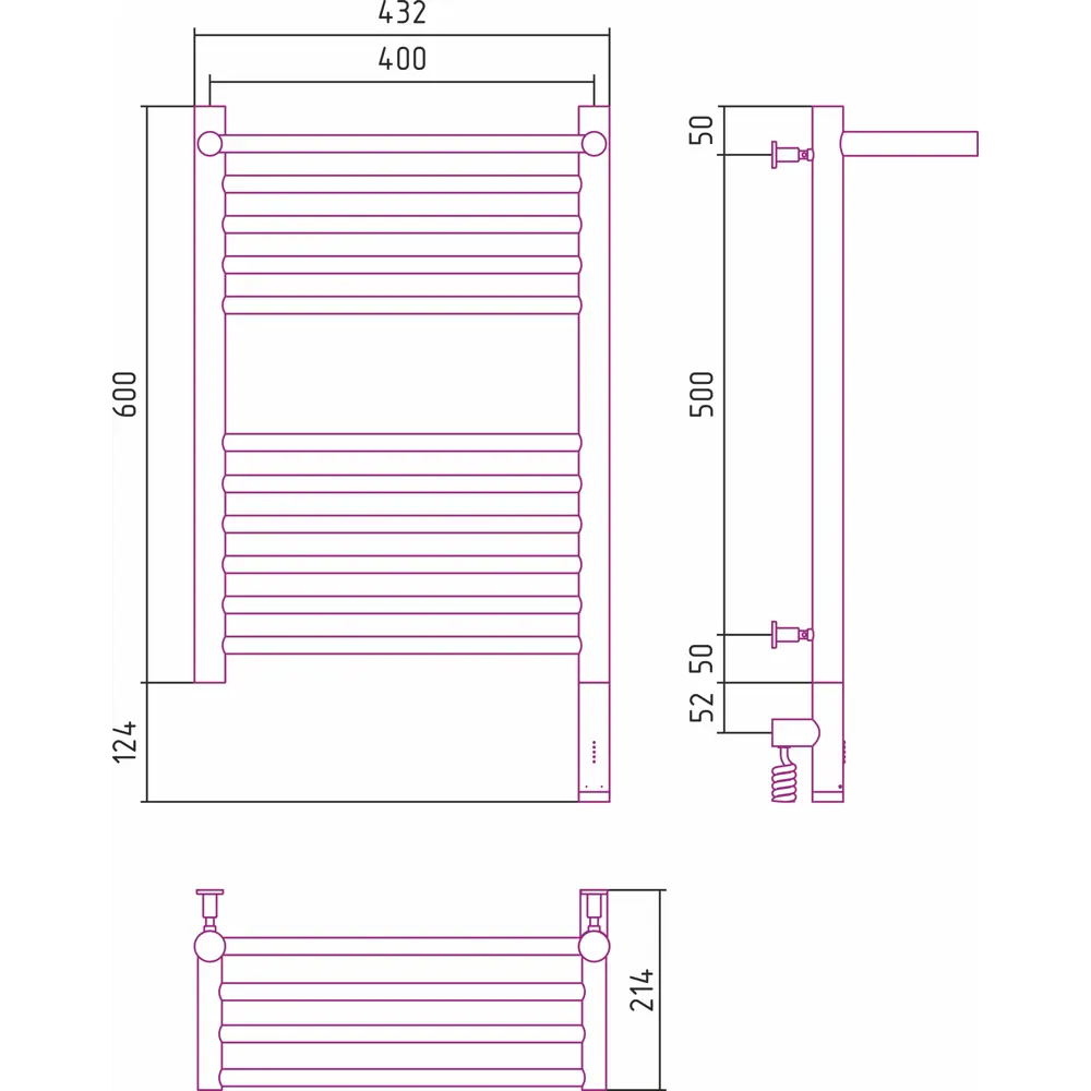 Фото 3 Полотенцесушитель электрический Сунержа Богема 3.0 П 400x600 мм 300 Вт с терморегулятором и полкой лесенка цвет сатин