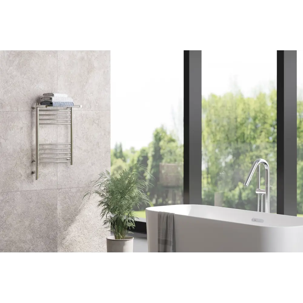 Фото 4 Полотенцесушитель электрический Сунержа Богема 3.0 П 400x600 мм 300 Вт с терморегулятором и полкой лесенка цвет сатин