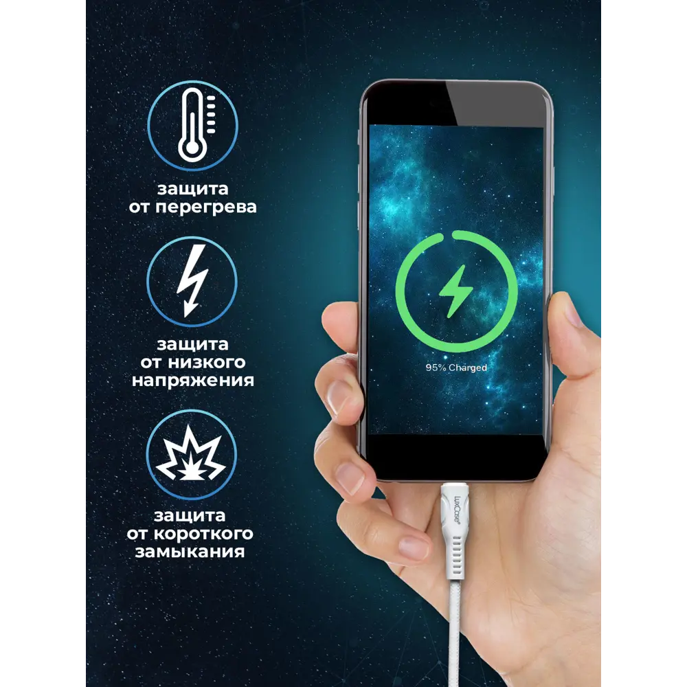 Фото 4 Кабель для зарядки смартфона LuxCase USB Type-C 1м 3А быстрая зарядка Фото 4 Кабель для зарядки смартфона LuxCase USB Type-C 1м 3А быстрая зарядка