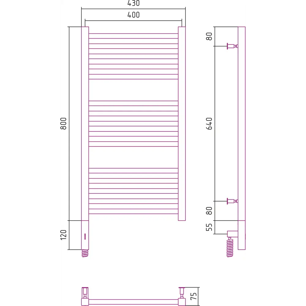 Фото 3 Полотенцесушитель электрический Сунержа Модус 3.0 левый 400x800 мм 300 Вт с терморегулятором лесенка цвет белый матовый