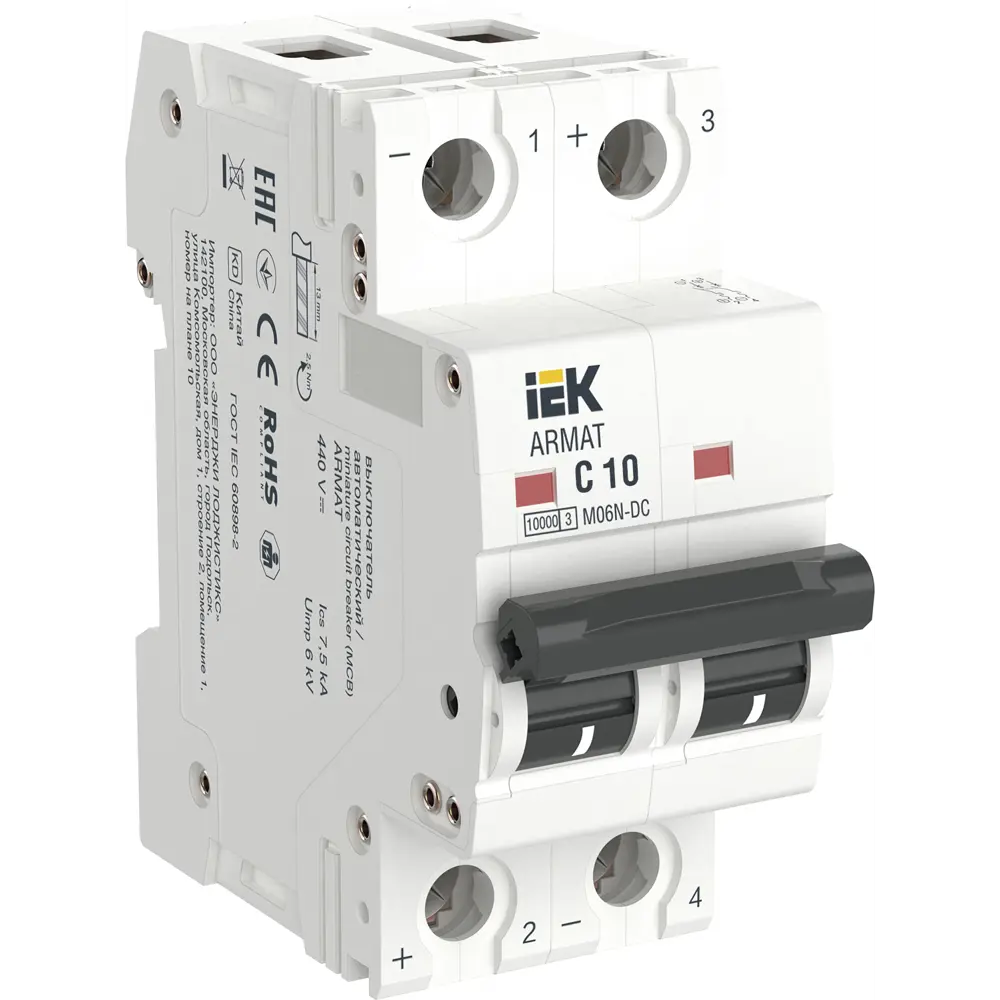 Фото Автоматический выключатель Iek M06N-DC 2P C10 А 10 кА AR-M06N-2-C010DC Фото Автоматический выключатель Iek M06N-DC 2P C10 А 10 кА AR-M06N-2-C010DC