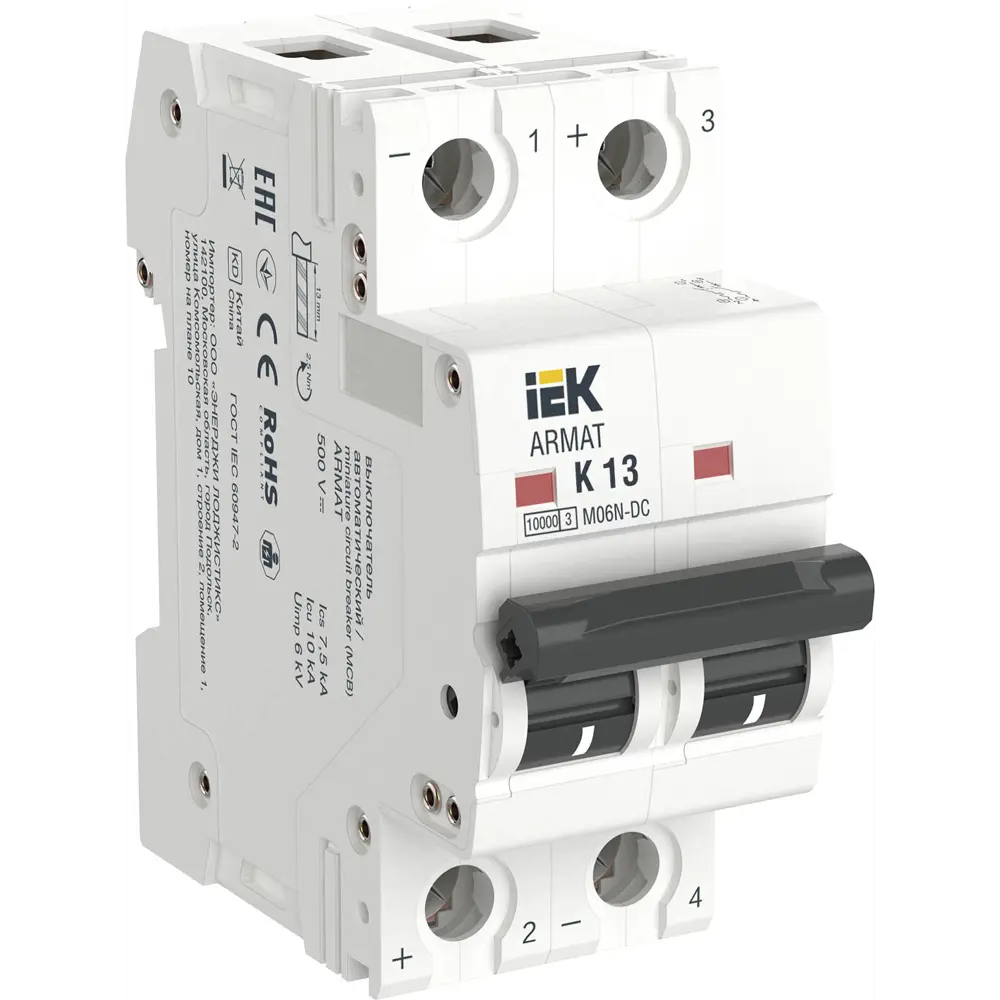 Фото Автоматический выключатель Iek M06N-DC 2P K13 А 10 кА AR-M06N-2-K013DC Фото Автоматический выключатель Iek M06N-DC 2P K13 А 10 кА AR-M06N-2-K013DC
