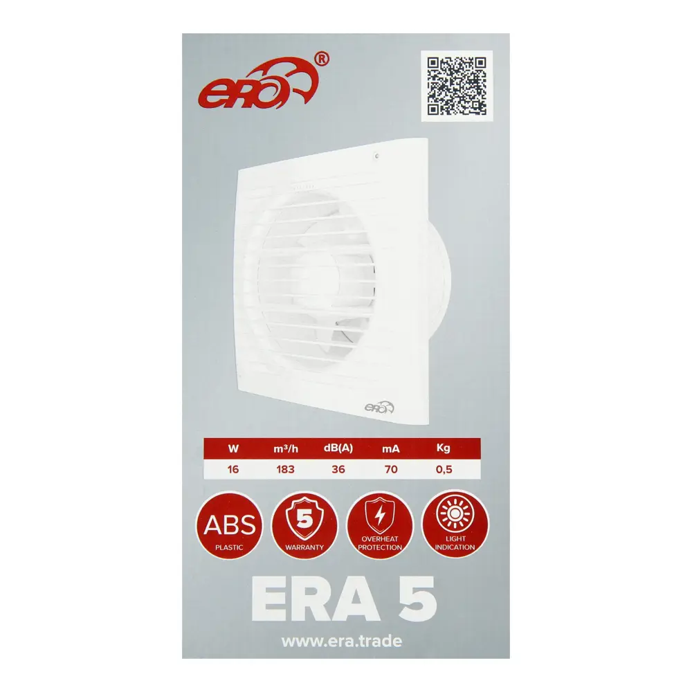 Фото 5 Вытяжной вентилятор Era 5S-02 D125 мм 36 дБ 183 м³/ч обратный клапан цвет белый Фото 5 Вытяжной вентилятор Era 5S-02 D125 мм 36 дБ 183 м³/ч обратный клапан цвет белый