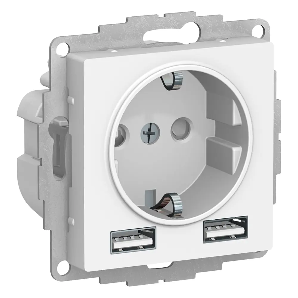 Фото Розетка USB Schneider Electric Atlas ATN000130 с заземлением цвет белый Фото Розетка USB Schneider Electric Atlas ATN000130 с заземлением цвет белый