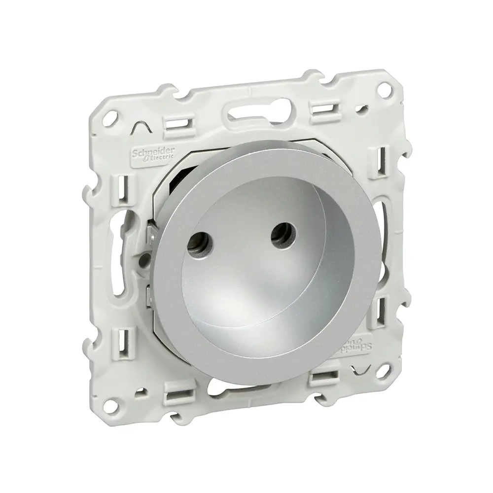 Фото Розетка Schneider Electric Odace S53R033 без заземления со шторкой цвет алюминий Фото Розетка Schneider Electric Odace S53R033 без заземления со шторкой цвет алюминий