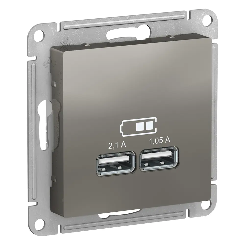 Фото Розетка USB Schneider Electric Atlas ATN000933 цвет сталь Фото Розетка USB Schneider Electric Atlas ATN000933 цвет сталь