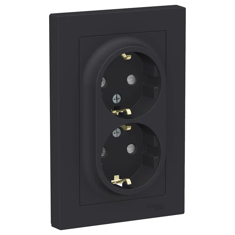 Фото Розетка двойная Schneider Electric Atlas ATN001026 с заземлением цвет карбон Фото Розетка двойная Schneider Electric Atlas ATN001026 с заземлением цвет карбон