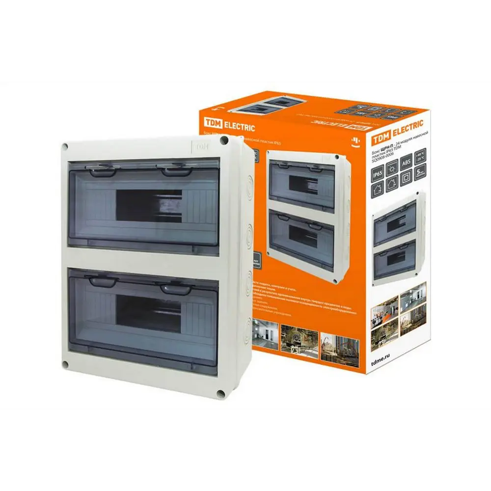 Фото Щит распределительный навесной Tdm Electric ЩРН-П 2x12 модулей IP65 пластик Фото Щит распределительный навесной Tdm Electric ЩРН-П 2x12 модулей IP65 пластик