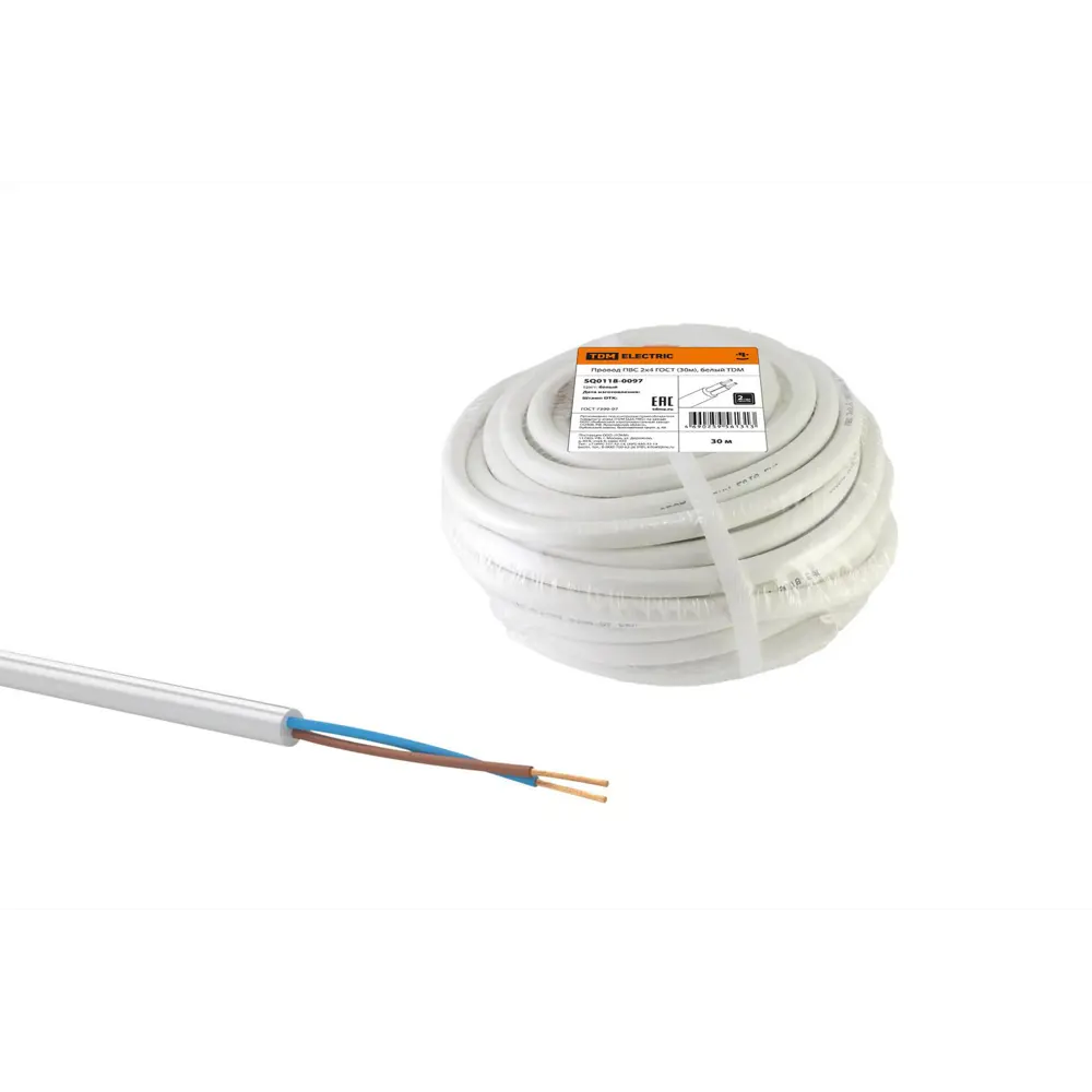 Фото Провод Tdm electric ПВС 2x4 30 м цвет белый ГОСТ Фото Провод Tdm electric ПВС 2x4 30 м цвет белый ГОСТ