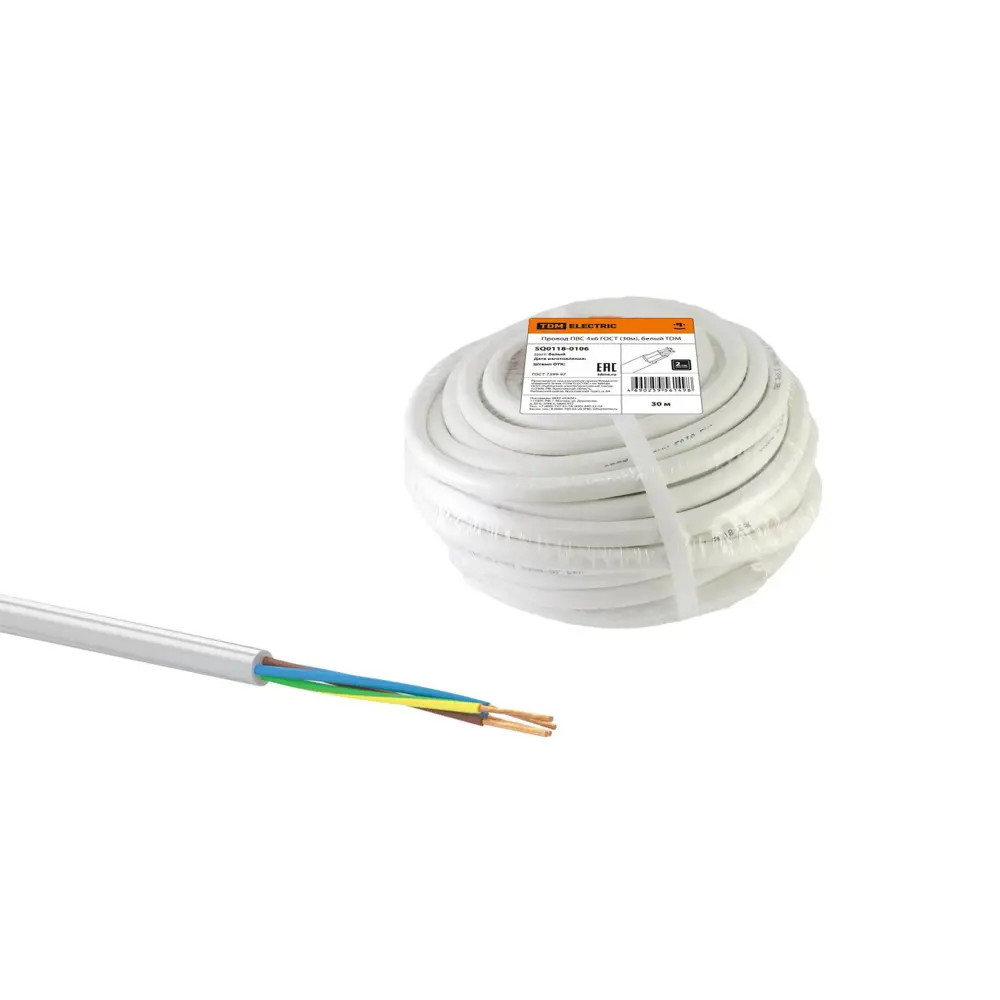 Фото Провод Tdm electric ПВС 4x6 30 м цвет белый ГОСТ Фото Провод Tdm electric ПВС 4x6 30 м цвет белый ГОСТ