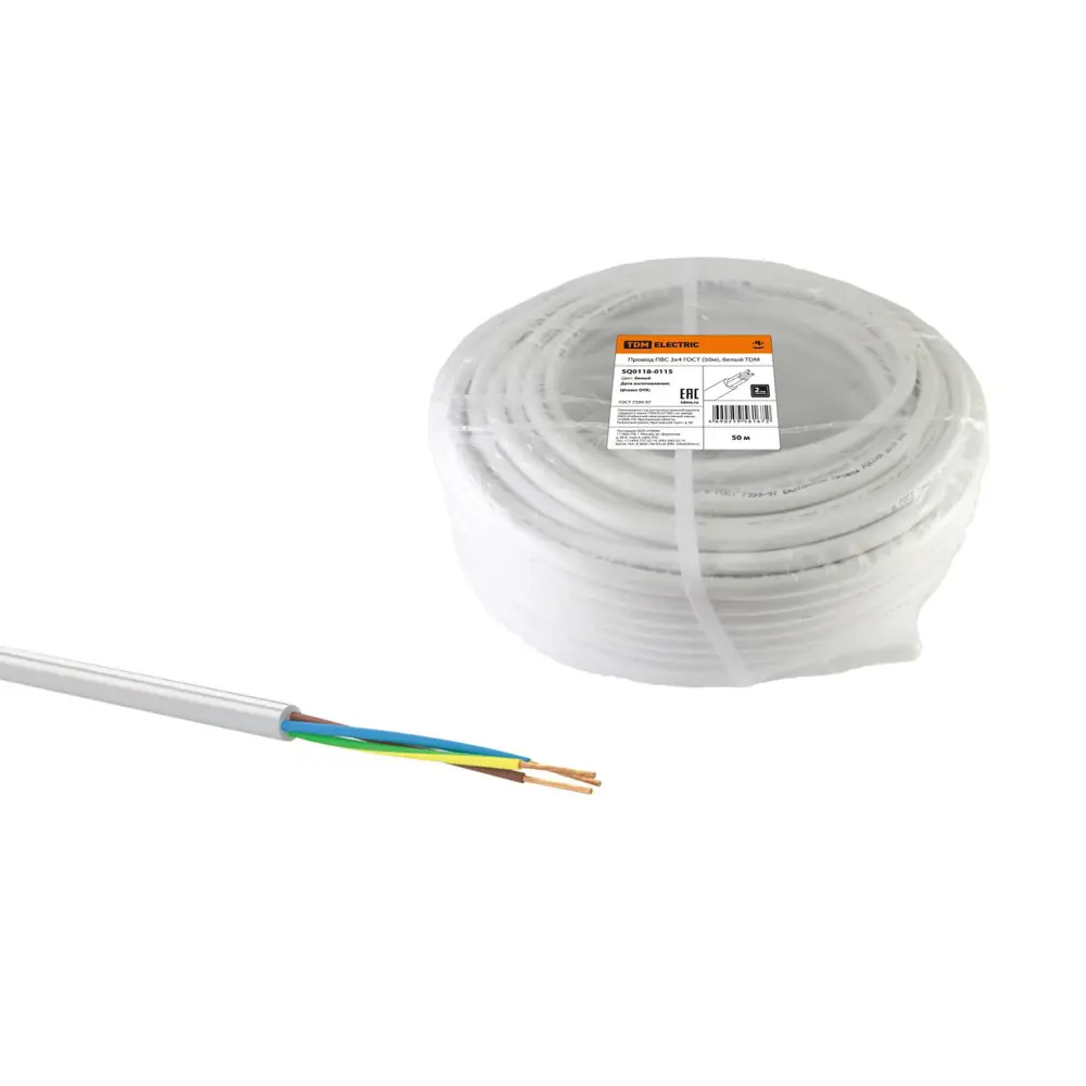 Фото Провод TDM Electric ПВС 3x4 50 м ГОСТ цвет белый Фото Провод TDM Electric ПВС 3x4 50 м ГОСТ цвет белый