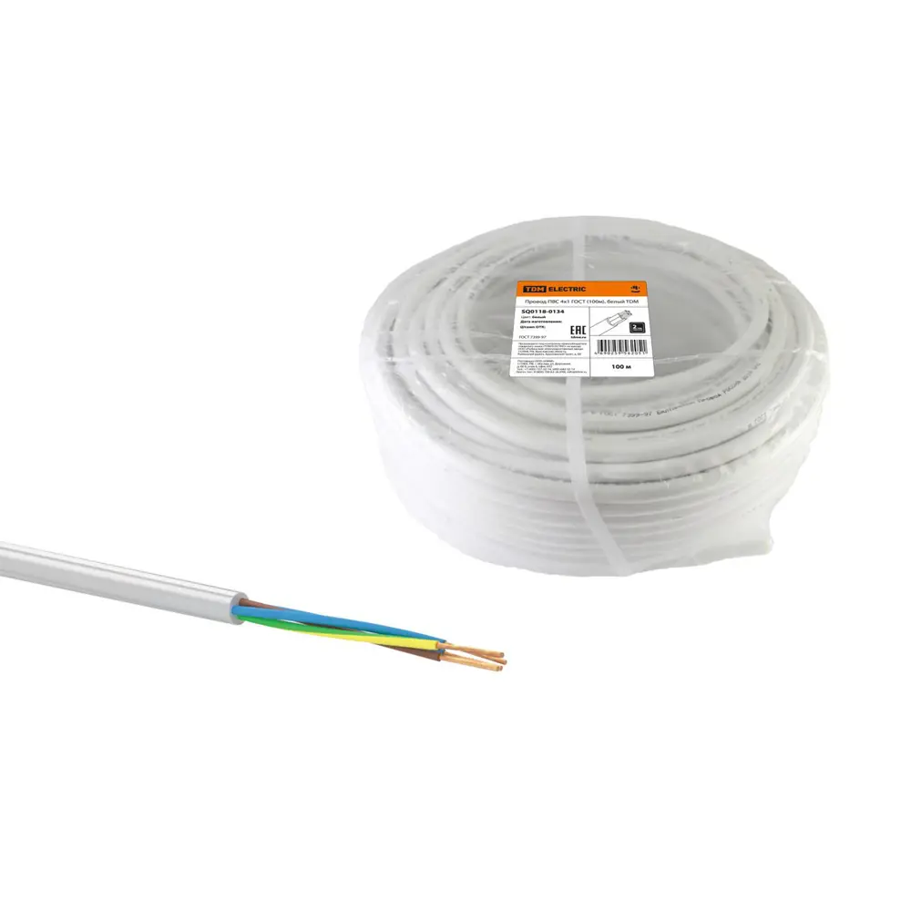 Фото Провод TDM Electric ПВС 4x1 100 м ГОСТ цвет белый Фото Провод TDM Electric ПВС 4x1 100 м ГОСТ цвет белый