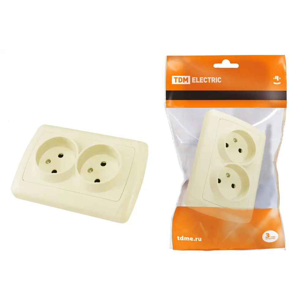 Фото Розетка двойная встраиваемая Tdm electric Онега SQ1805-0046 цвет слоновая кость