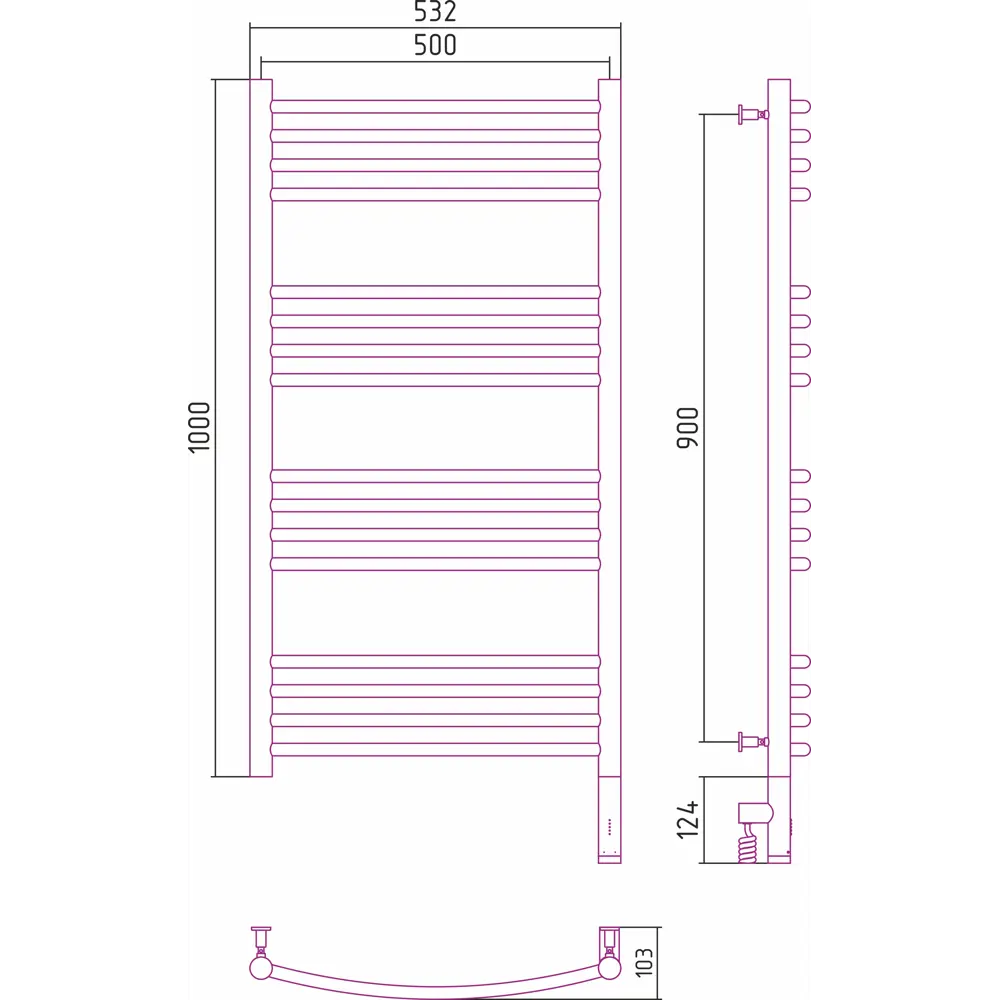 Фото 3 Полотенцесушитель электрический Сунержа Богема 3.0 выгнутая П 500x1000 мм 300 Вт с терморегулятором лесенка цвет хром Фото 3 Полотенцесушитель электрический Сунержа Богема 3.0 выгнутая П 500x1000 мм 300 Вт с терморегулятором лесенка цвет хром