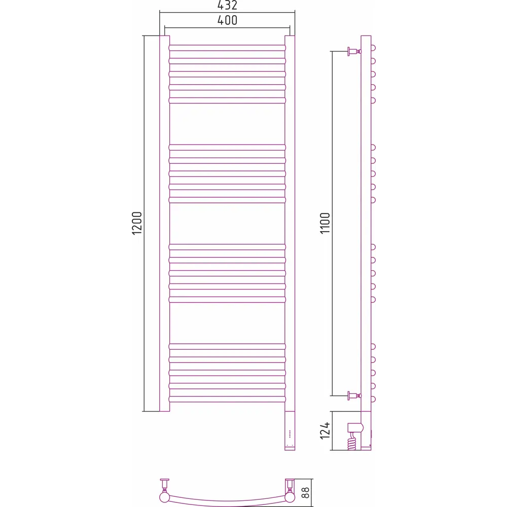 Фото 3 Полотенцесушитель электрический Сунержа Богема 3.0 выгнутая П 400x1200 мм 300 Вт с терморегулятором лесенка цвет золото Фото 3 Полотенцесушитель электрический Сунержа Богема 3.0 выгнутая П 400x1200 мм 300 Вт с терморегулятором лесенка цвет золото
