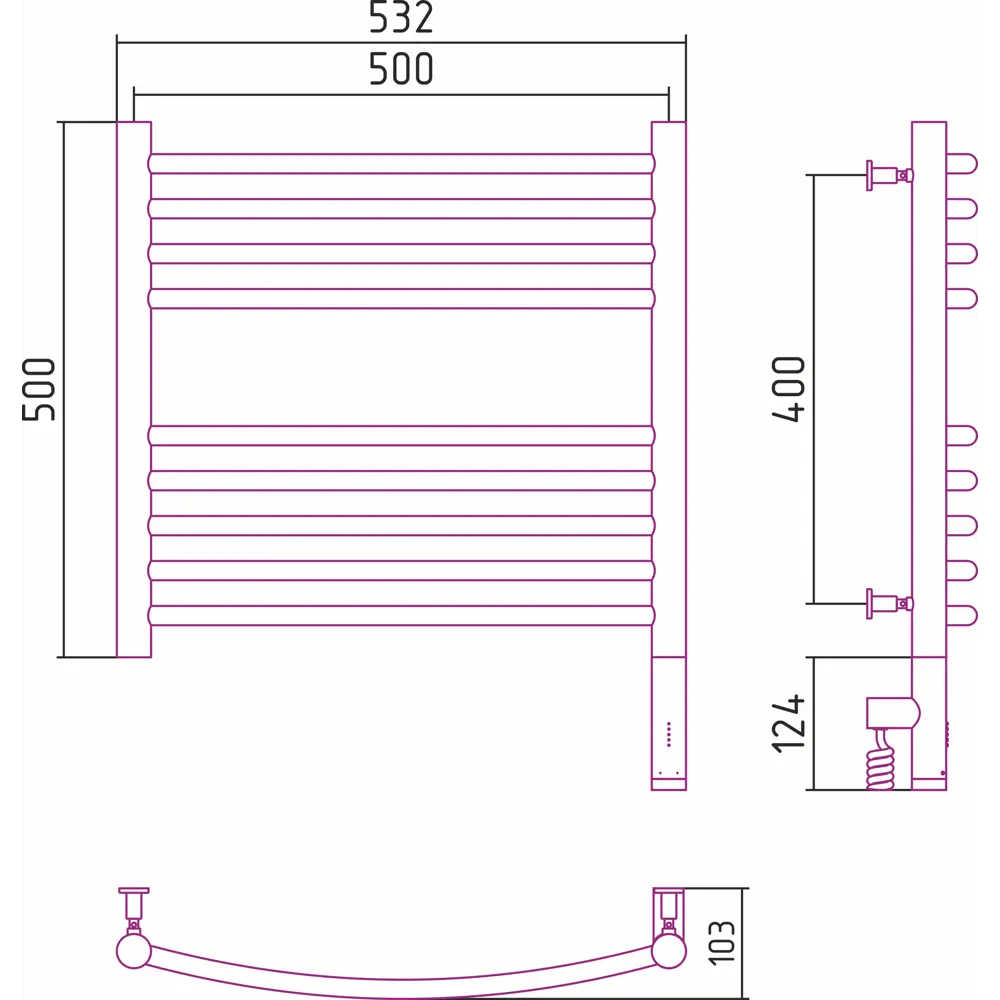 Фото 3 Полотенцесушитель электрический Сунержа Богема 3.0 выгнутая П 500x500 мм 300 Вт с терморегулятором лесенка цвет матовая шампань Фото 3 Полотенцесушитель электрический Сунержа Богема 3.0 выгнутая П 500x500 мм 300 Вт с терморегулятором лесенка цвет матовая шампань