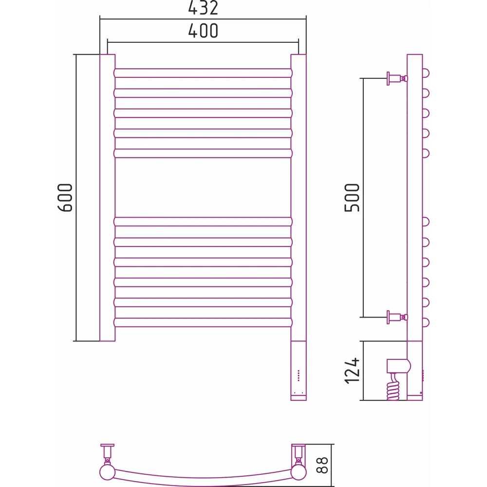 Фото 3 Полотенцесушитель электрический Сунержа Богема 3.0 выгнутая П 400x600 мм 300 Вт с терморегулятором лесенка цвет матовое золото Фото 3 Полотенцесушитель электрический Сунержа Богема 3.0 выгнутая П 400x600 мм 300 Вт с терморегулятором лесенка цвет матовое золото