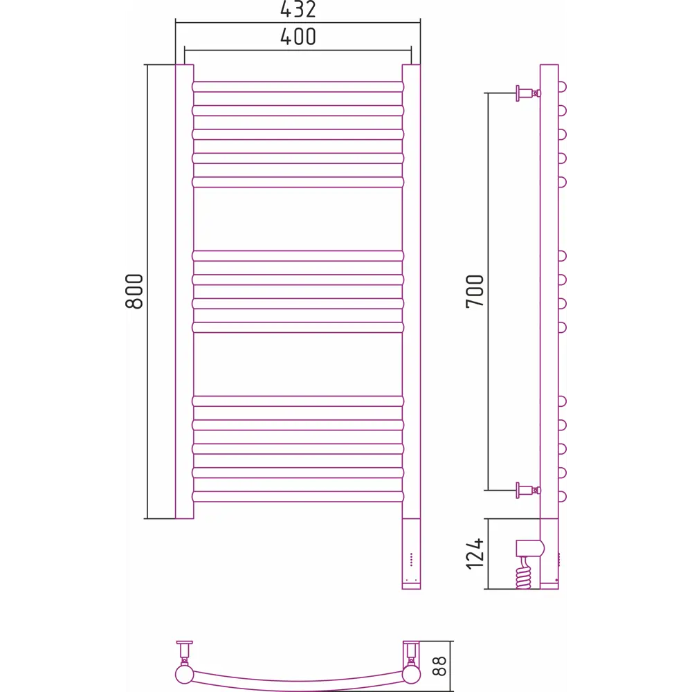Фото 3 Полотенцесушитель электрический Сунержа Богема 3.0 выгнутая П 400x800 мм 300 Вт с терморегулятором лесенка цвет хром
