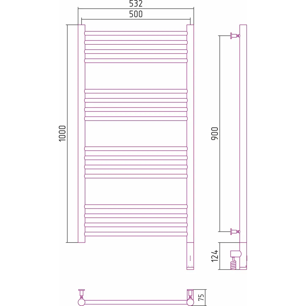 Фото 3 Полотенцесушитель электрический Сунержа Богема 3.0 прямая П 500x1000 мм 300 Вт с терморегулятором лесенка цвет состаренная латунь