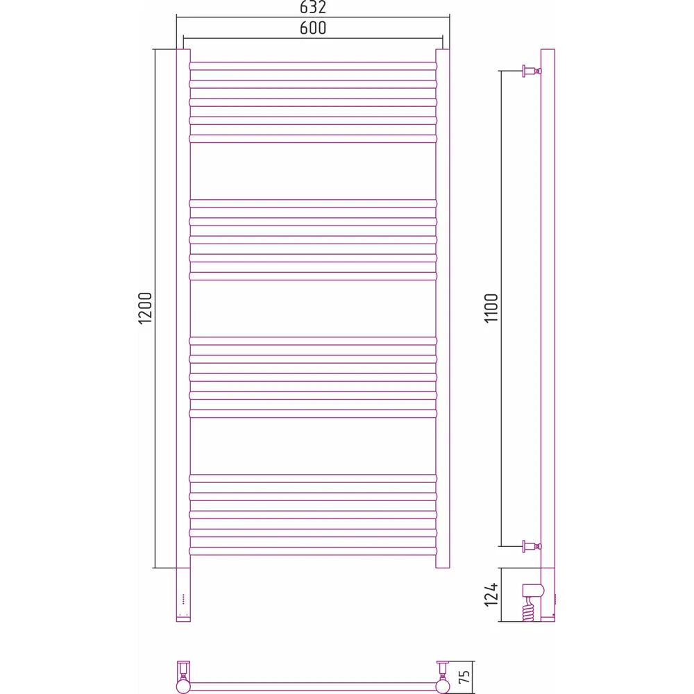 Фото 3 Полотенцесушитель электрический Сунержа Богема 3.0 прямая Л 600x1200 мм 300 Вт с терморегулятором лесенка цвет матовое золото Фото 3 Полотенцесушитель электрический Сунержа Богема 3.0 прямая Л 600x1200 мм 300 Вт с терморегулятором лесенка цвет матовое золото
