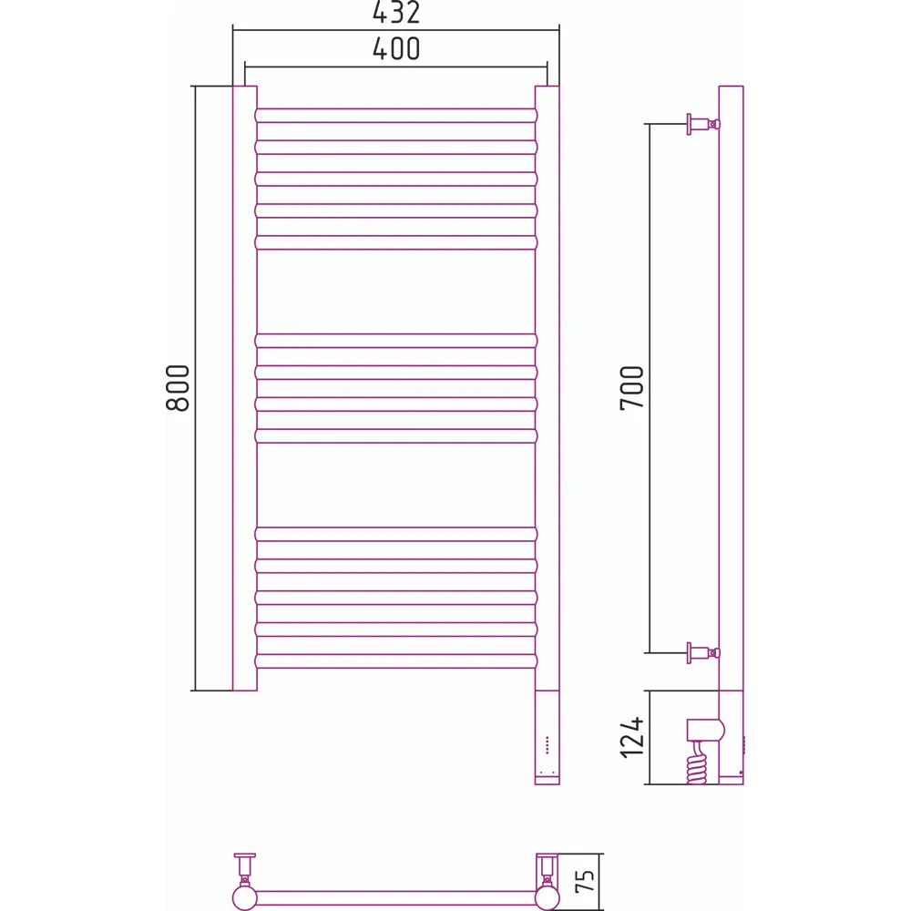 Фото 3 Полотенцесушитель электрический Сунержа Богема 3.0 прямая П 400x800 мм 300 Вт с терморегулятором лесенка цвет сатин