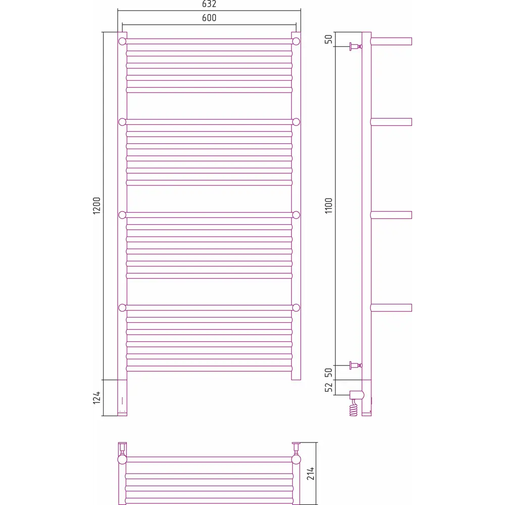 Фото 3 Полотенцесушитель электрический Сунержа Богема 3.0 Л 600x1200 мм 300 Вт с терморегулятором и 4 полками лесенка цвет белый