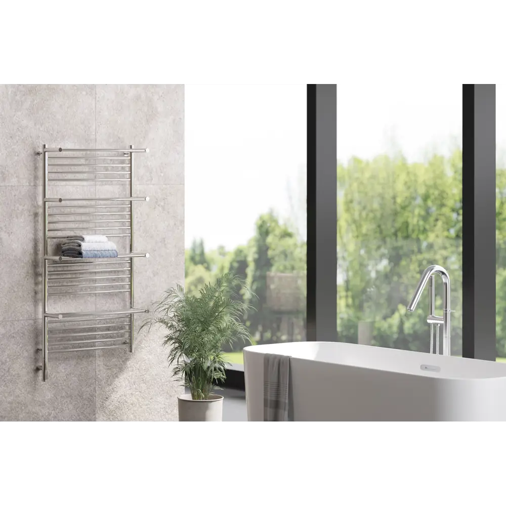 Фото 4 Полотенцесушитель электрический Сунержа Богема 3.0 Л 600x1200 мм 300 Вт с терморегулятором и 4 полками лесенка цвет белый