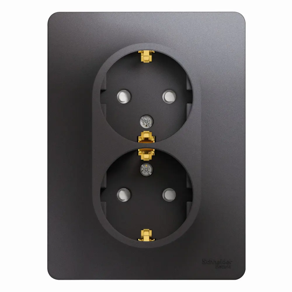 Фото Розетка двойная встраиваемая Systeme electric Glossa GSL001326 с заземлением и шторками цвет графит 2 шт. Фото Розетка двойная встраиваемая Systeme electric Glossa GSL001326 с заземлением и шторками цвет графит 2 шт.