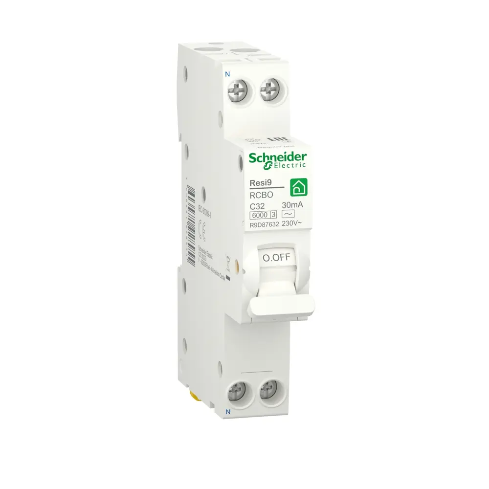 Фото Дифференциальный автомат Schneider electric Resi9 2P C32 А 30 мА 6 кА AC R9D87632 Фото Дифференциальный автомат Schneider electric Resi9 2P C32 А 30 мА 6 кА AC R9D87632