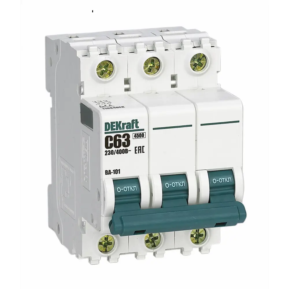 Фото Автоматический выключатель Dekraft ВА-101 3P C63 А 4.5 кА 11084DEK Фото Автоматический выключатель Dekraft ВА-101 3P C63 А 4.5 кА 11084DEK