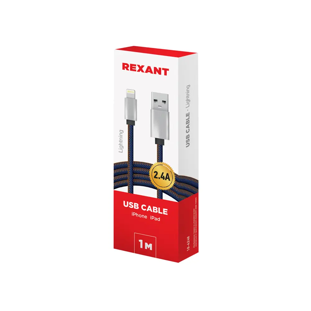 Фото 3 Кабель USB-Lightning Rexant для iPhone 2.4A нейлон 1 м Фото 3 Кабель USB-Lightning Rexant для iPhone 2.4A нейлон 1 м