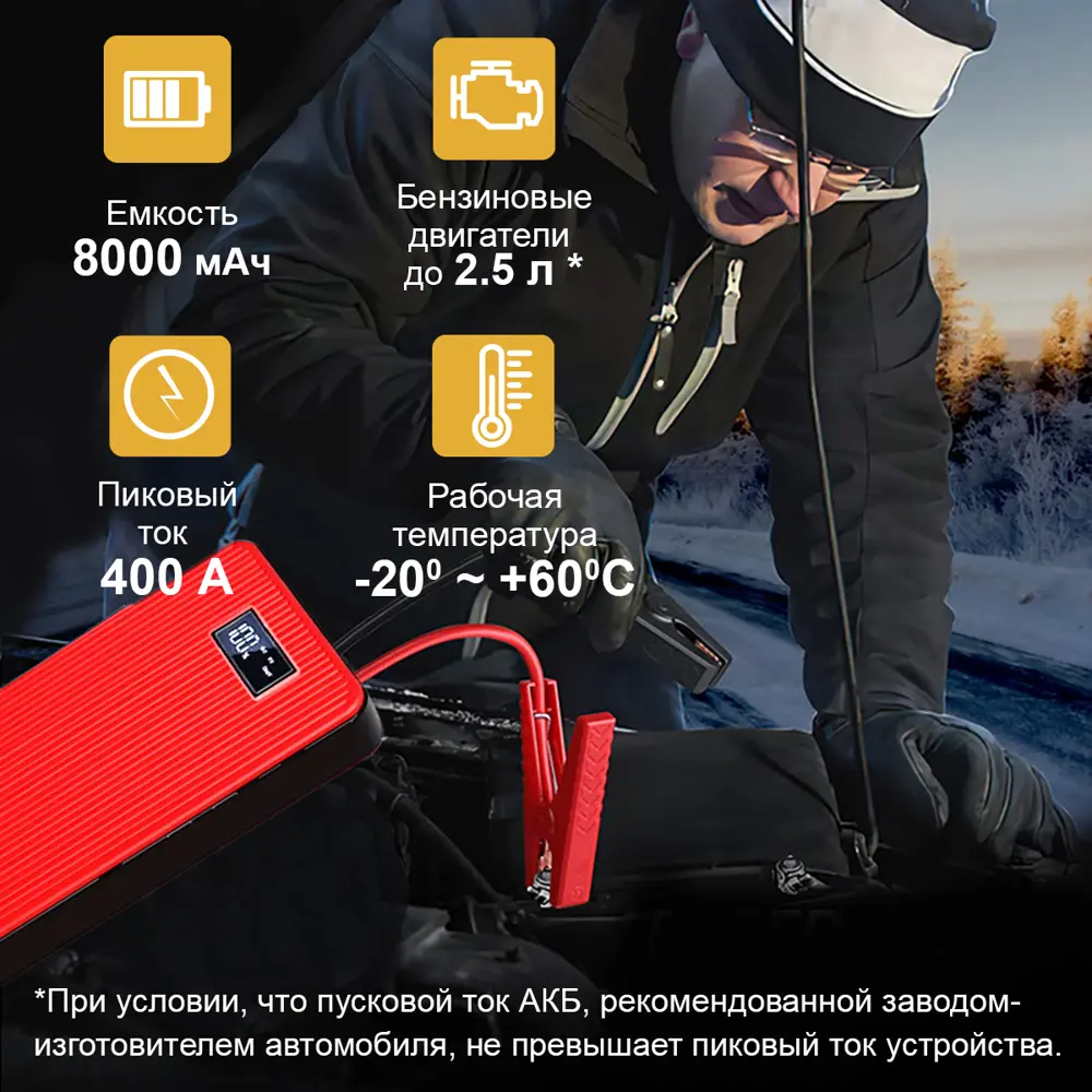 Фото 3 Пуско-зарядное устройство iCartool IC-JSD08 12 В 8 000 мАч 200/400 А Фото 3 Пуско-зарядное устройство iCartool IC-JSD08 12 В 8 000 мАч 200/400 А