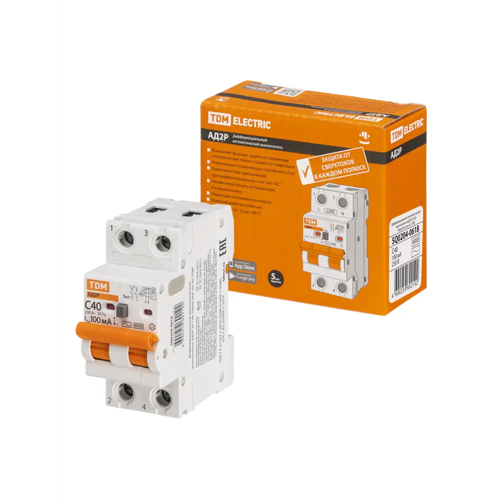 Фото Дифференциальный автомат Tdm electric АД2P 2P C32 А 100 мА 6 кА C SQ0204-0618