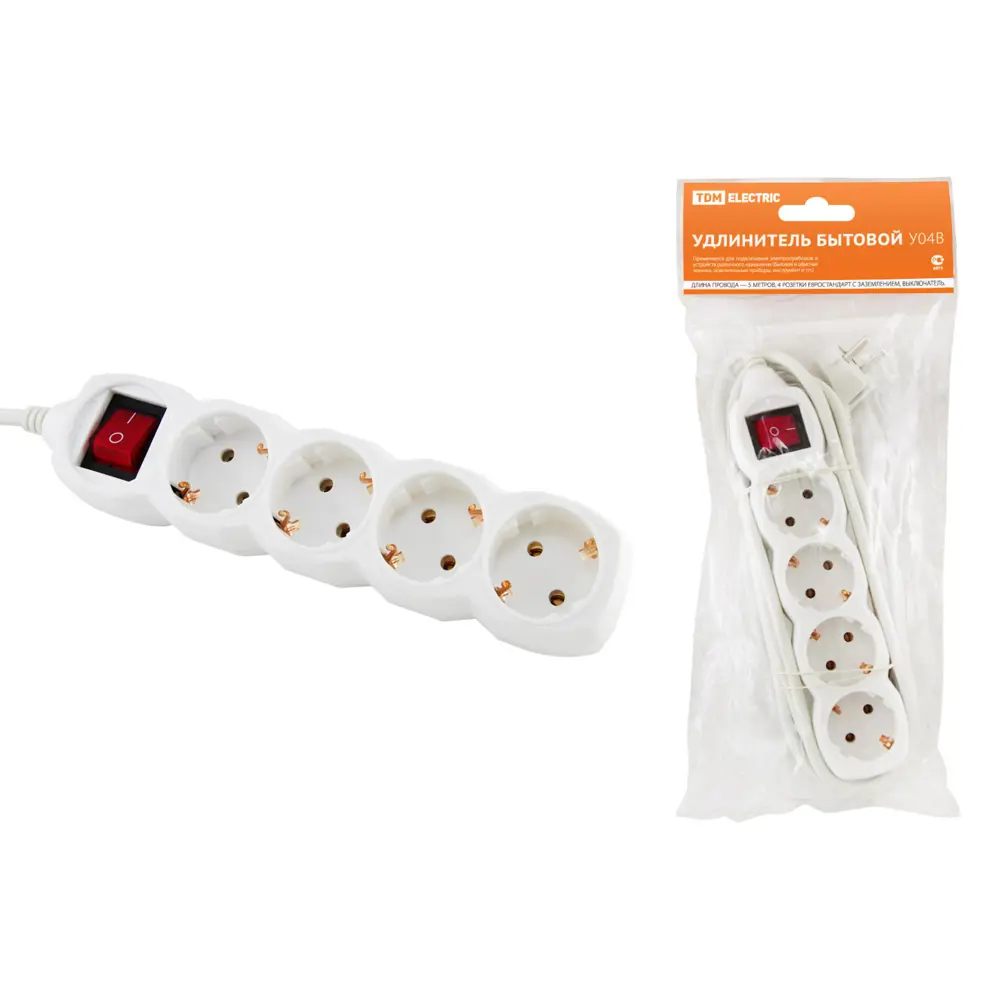 Фото Удлинитель бытовой Tdm electric SQ1303-0112 4 розетки с заземлением 3x1 мм 5 м 3500 Вт цвет белый Фото Удлинитель бытовой Tdm electric SQ1303-0112 4 розетки с заземлением 3x1 мм 5 м 3500 Вт цвет белый