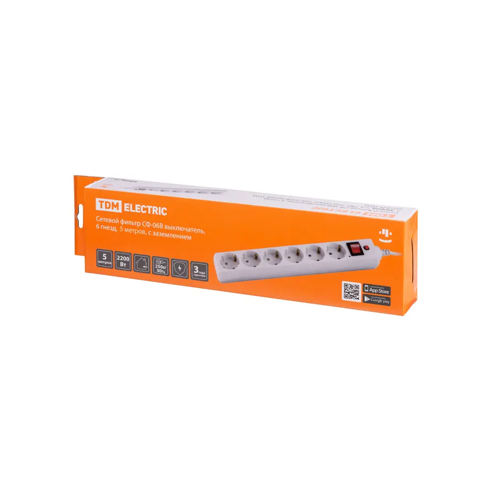 Фото 5 Сетевой фильтр Tdm electric SQ1304-0021 6 розеток с заземлением 3x0.75 мм 5 м 2200 Вт цвет белый Фото 5 Сетевой фильтр Tdm electric SQ1304-0021 6 розеток с заземлением 3x0.75 мм 5 м 2200 Вт цвет белый