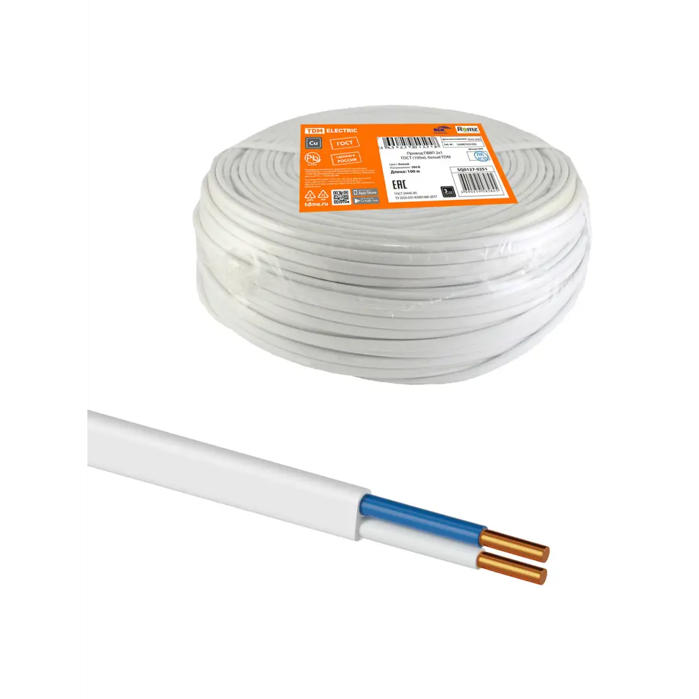 Фото Провод Tdm electric ПВВП 2x1 100 м цвет белый ГОСТ