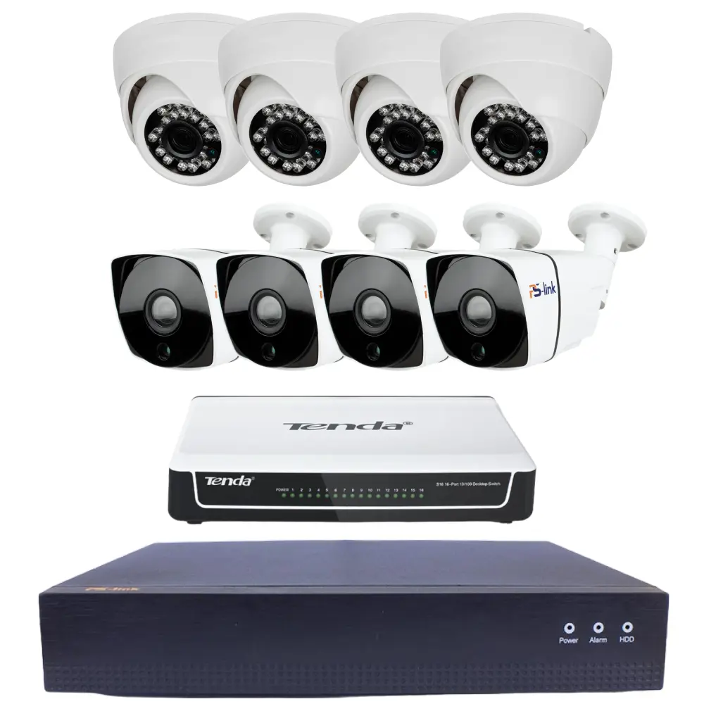 Фото Комплект видеонаблюдения IP 2Мп Ps-Link KIT-B208IP 4 камеры для улицы 4 камеры для помещения Фото Комплект видеонаблюдения IP 2Мп Ps-Link KIT-B208IP 4 камеры для улицы 4 камеры для помещения