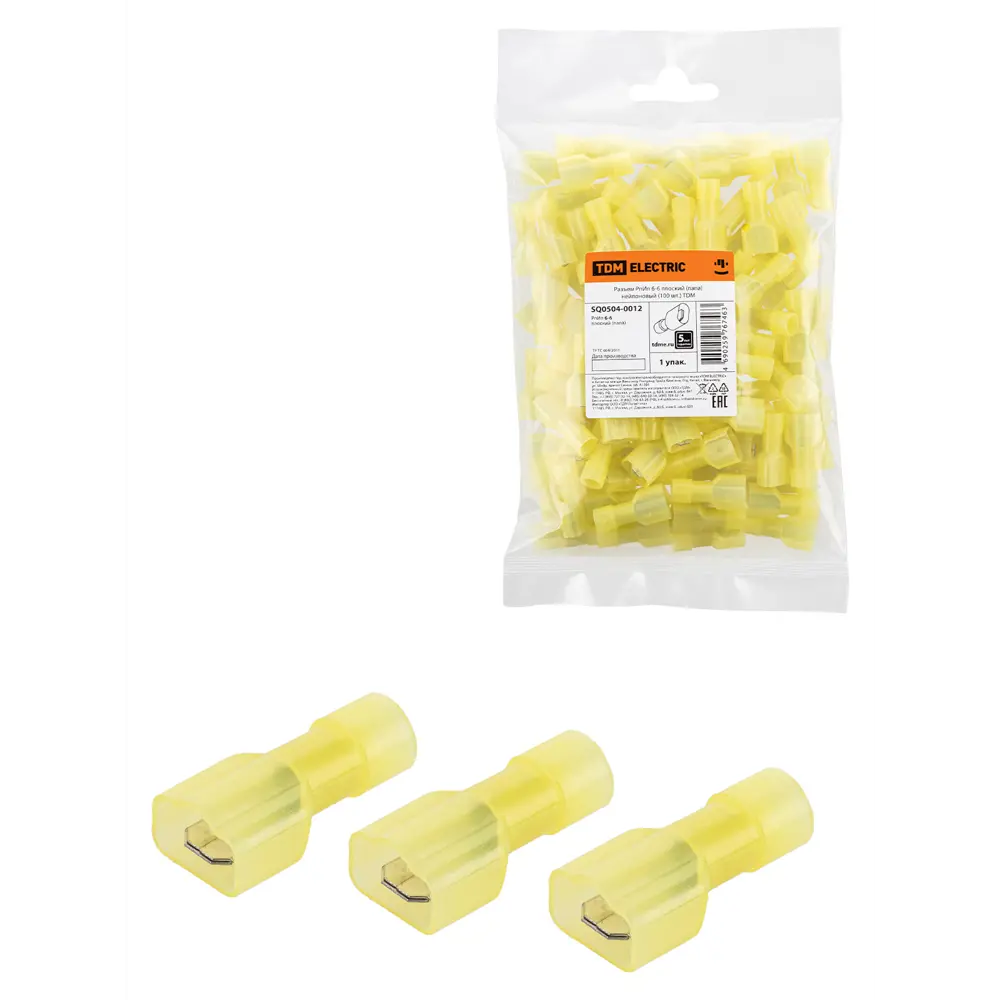 Фото Разъем плоский изолированный Tdm electric РпИп 6-6 мм цвет желтый 100 шт. Фото Разъем плоский изолированный Tdm electric РпИп 6-6 мм цвет желтый 100 шт.