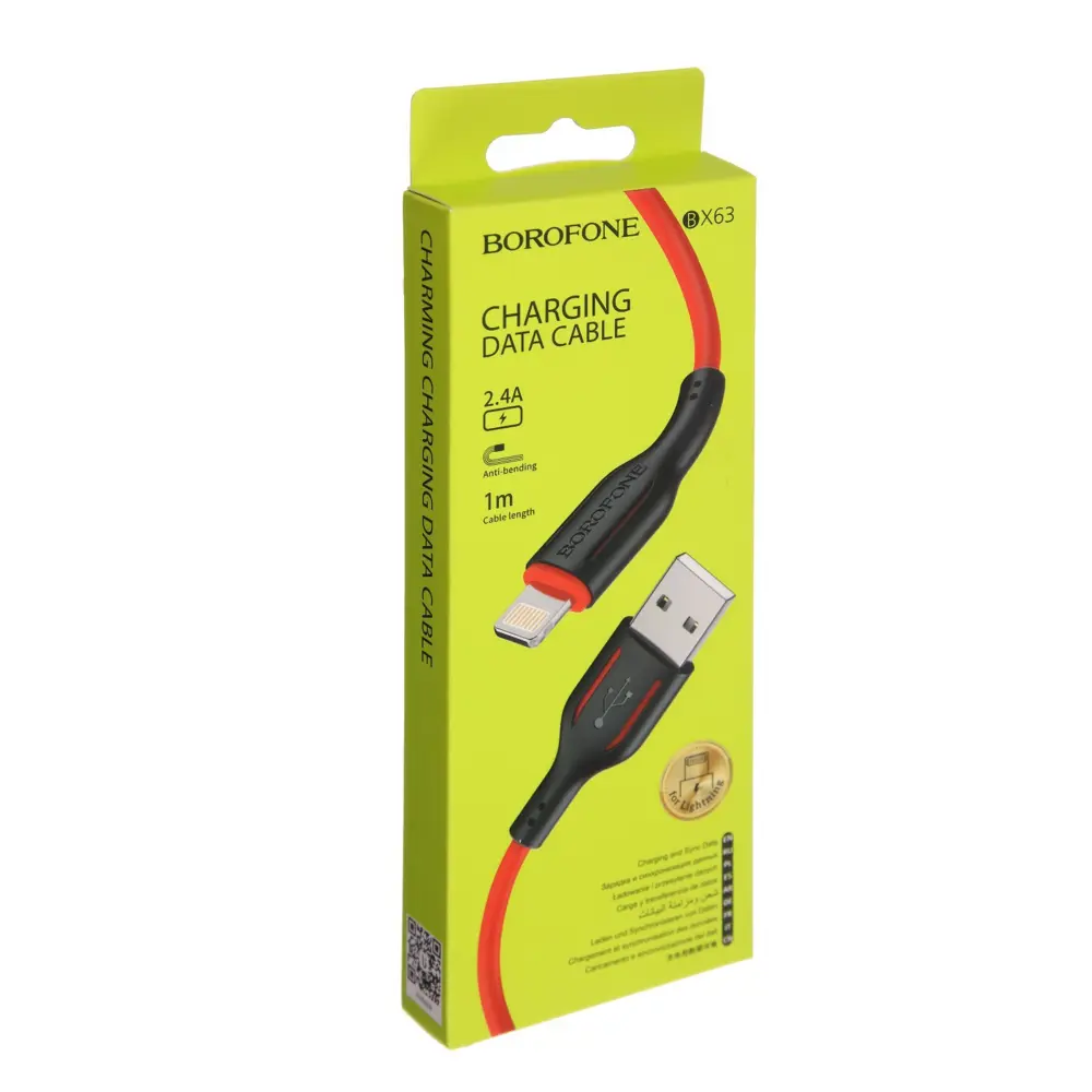 Фото 5 Кабель Borofone BX63 Lightning - USB 2.4 А 1 м TPE оплётка красный Фото 5 Кабель Borofone BX63 Lightning - USB 2.4 А 1 м TPE оплётка красный