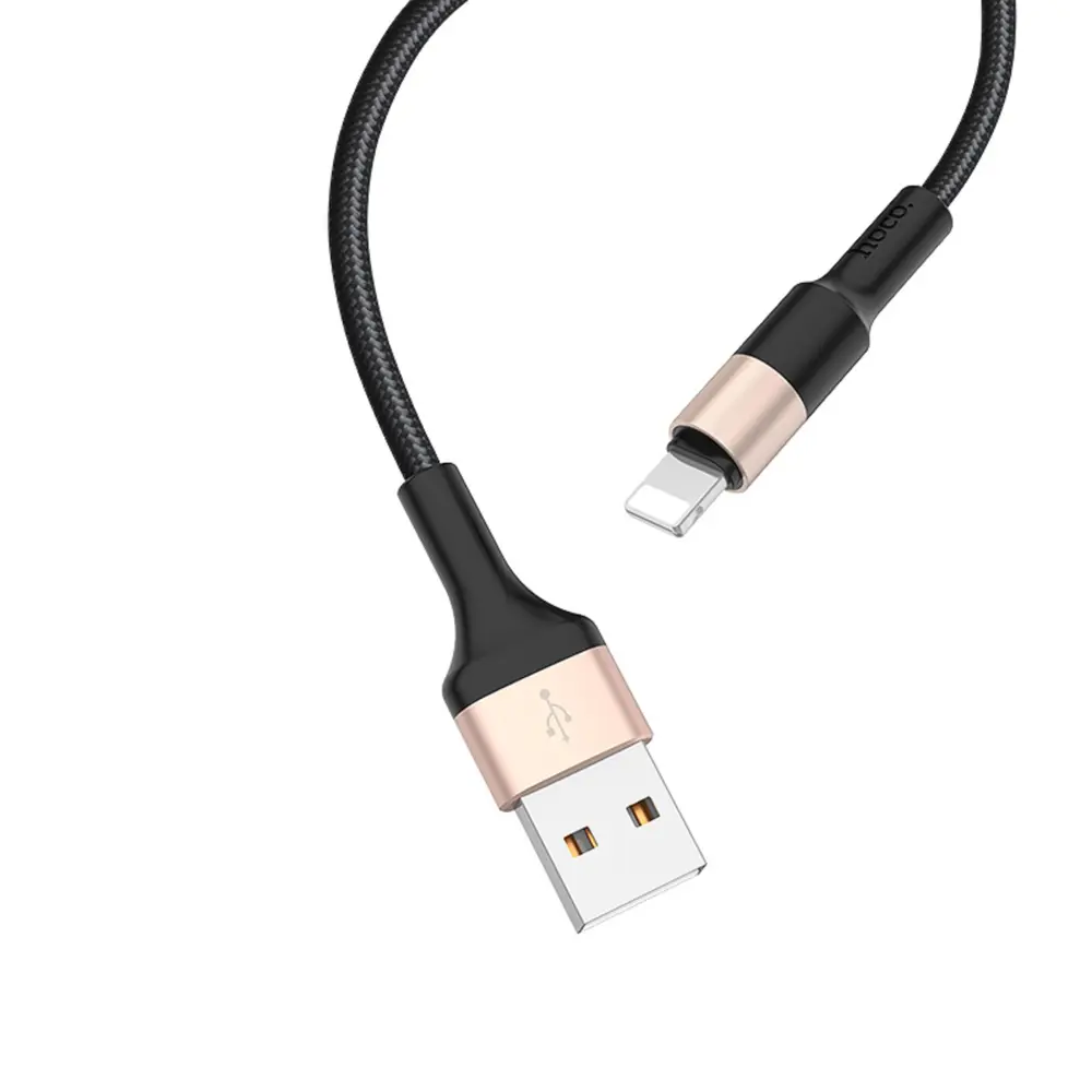 Фото 3 Кабель Hoco X26 Lightning - USB 24 А 1 м нейлоновая оплетка чёрно-золотистый Фото 3 Кабель Hoco X26 Lightning - USB 24 А 1 м нейлоновая оплетка чёрно-золотистый