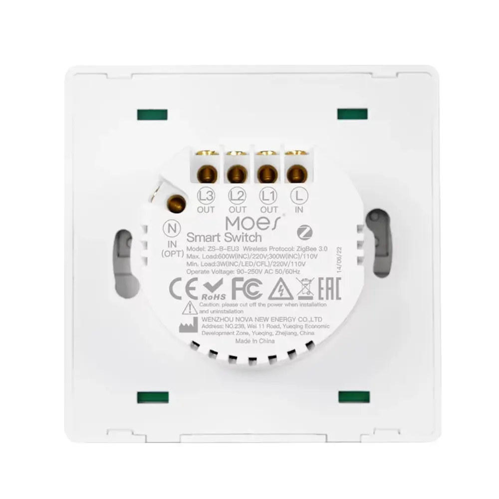 Фото 3 Умный выключатель встраиваемый Moes Gang Smart Switch ZS-B-EU3 1 клавиша цвет белый Фото 3 Умный выключатель встраиваемый Moes Gang Smart Switch ZS-B-EU3 1 клавиша цвет белый