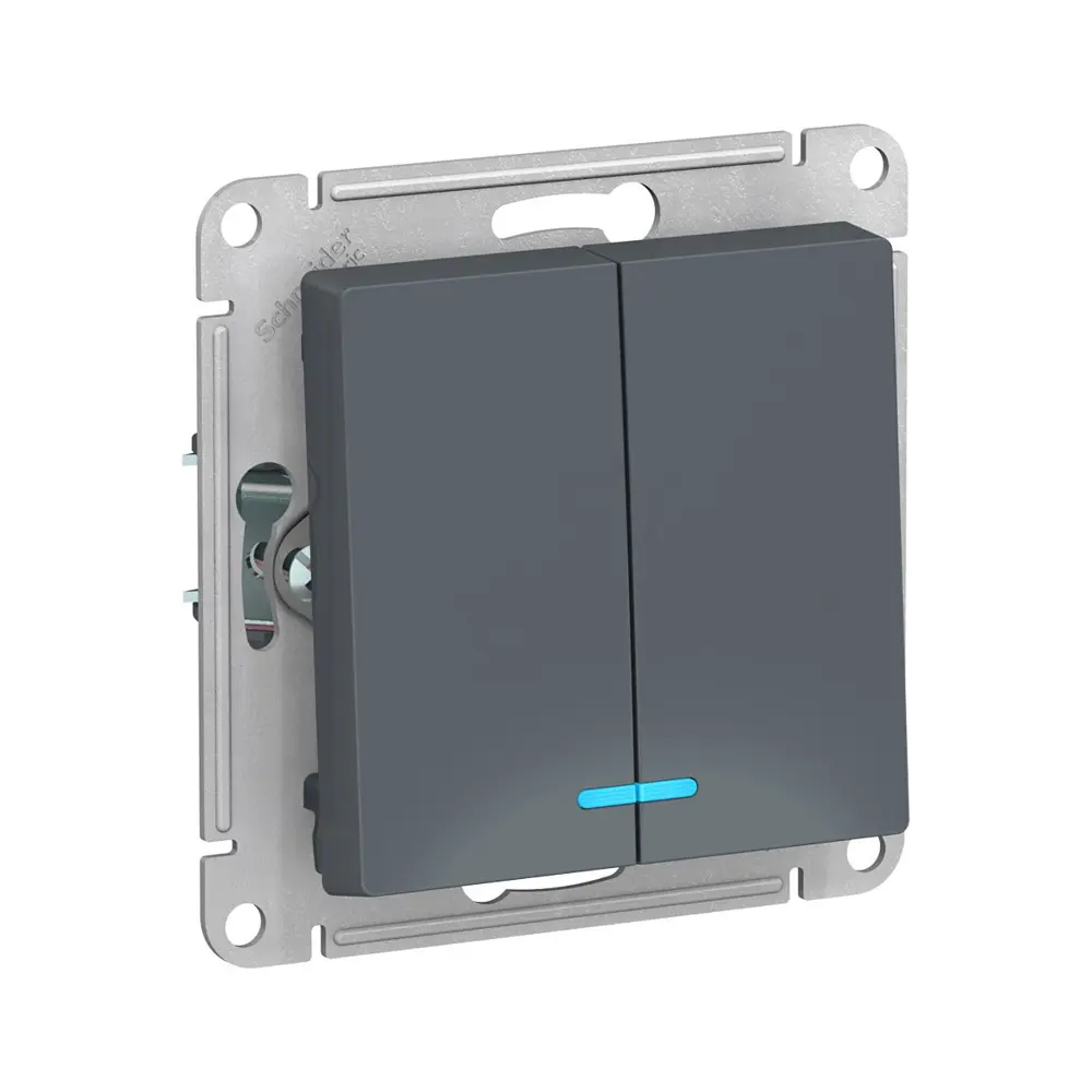 Фото Выключатель встраиваемый Systeme electric AtlasDesign 247123 2 клавиши с подсветкой цвет грифель Фото Выключатель встраиваемый Systeme electric AtlasDesign 247123 2 клавиши с подсветкой цвет грифель